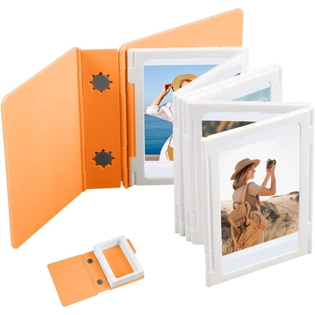 Retro Folder Style Accordion Photo Holder with Magnetic Modular Base, Fits 12 Photos (2x3 inch), 2026 Desktop Instant Photo Album for, Expandable Desktop Decor & Gift (Orange)