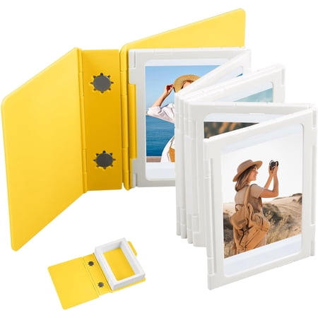 Retro Folder Style Accordion Photo Holder with Magnetic Modular Base, Fits 12 Photos (2x3 inch), 2026 Desktop Instant Photo Album for, Expandable Desktop Decor & Gift (Yellow)