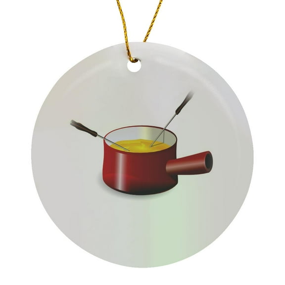 Retro Fondue Pot With Cheese, Circle Porcelain Ornament