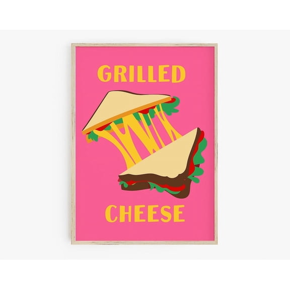 Retro Food Print, Grilled Cheese Pop Art, Food Poster, Preppy Room Decor, Maximalist Decor, Hot Pink Yellow Preppy Poster Wall Art, Modern Wall Decor, 16x24 UNFRAMED