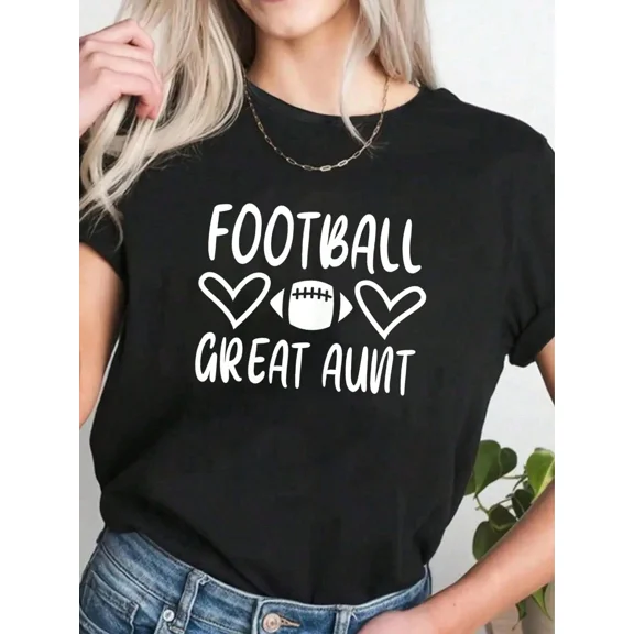 Retro Football Great Aunt Women's T-Shirt - Cute Game Day Sports Fan Graphic Tee - Funny Heart Design Casual Apparel