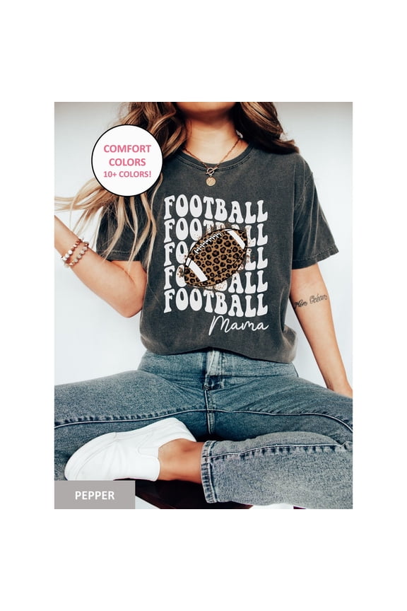 Retro Football Mama Mother Day For Mom Team Shirts Cheetah Leopard T-Shirt