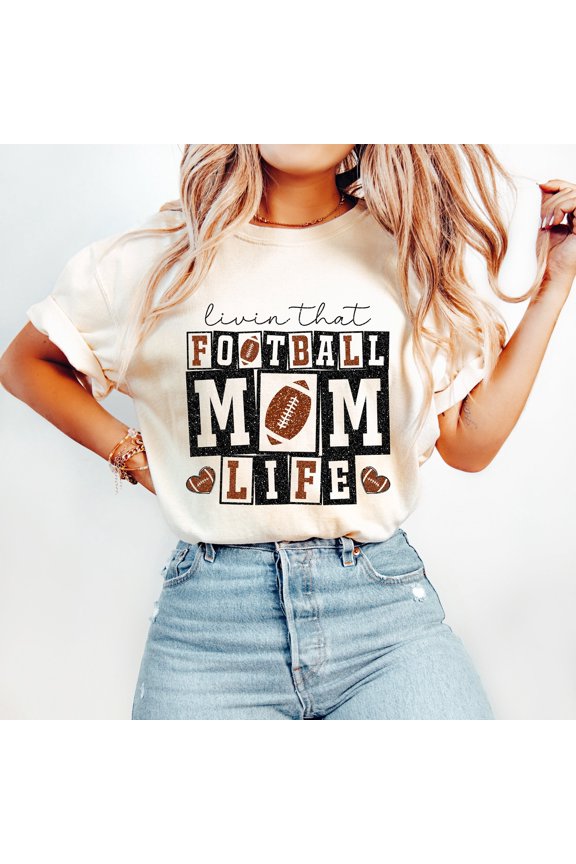 Retro Football Mom Shirt, Glitter Football Shirt, Football Mama Shirt, Football Mom Life Shirts, Football Season Shirt, Livin That Football Mom Life Shirt
