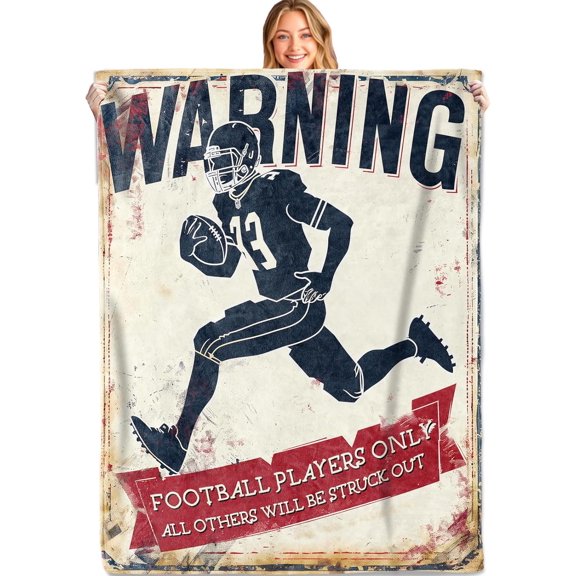 Retro Football Player Throw Blanket,50x60in,Soft and Lightweight Flannel Throws,Vintage Style Sport Blankets for Living Room Travel Home Decor,Gifts for Boys Men Athlete Fans