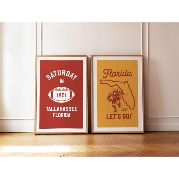 Retro Football Prints Florida Wall Art College Sports Team Poster Football Gift for Sports Fan Wall Decor Florida Dad Gift Set 2