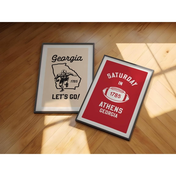 Retro Football Prints Georgia Wall Art College Sports Team Poster Football Gift for Sports Fan Georgia Dad Gift Set 2, Set 2, Poster Only