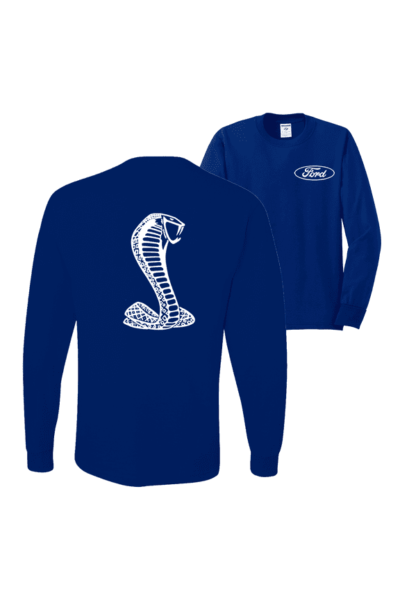 Retro Ford Shelby Cobra Emblem Vintage White Logo F&B Front & Back Cars and Trucks Mens Long Sleeve Shirt
