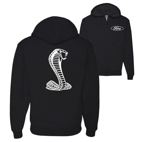 Retro Ford Shelby Cobra Emblem Vintage White Logo Front Back Cars and Trucks Graphic Zip Up Hoodie Sweatshirt, Black, Medium