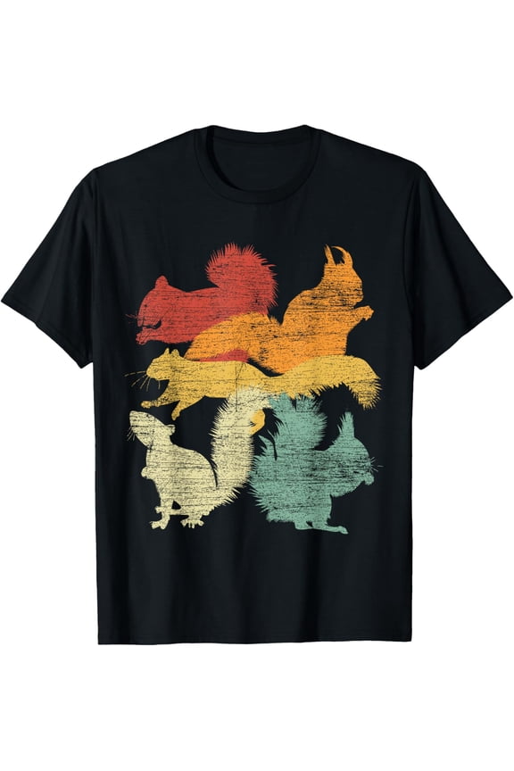 Retro Forest Animal Lover Gift Idea Squirrel T-Shirt men and women can wear, black, white, gifts