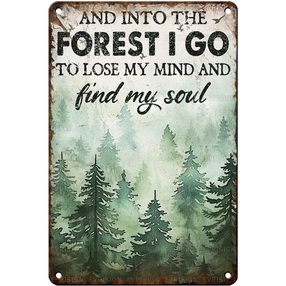 Retro Forest Quote Metal Wall Sign 12 x 8 Inch Rustic Hiking Decor for Man Cave Garage or Living Room