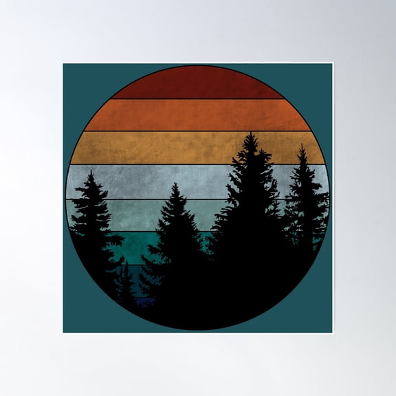 Retro Forest Sunset Poster Wall Art, Modern Wall Decor, 16x16 UNFRAMED