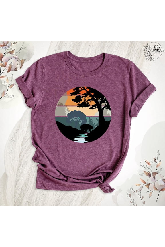Retro Forest Trees Bear Shirts, Outdoors Wildlife Bear Shirt, Wildlife Nature Animal Bear Tee, Nature Lover Camping Tee T-Shirt, Hiking Tee, Full Size S-5XL
