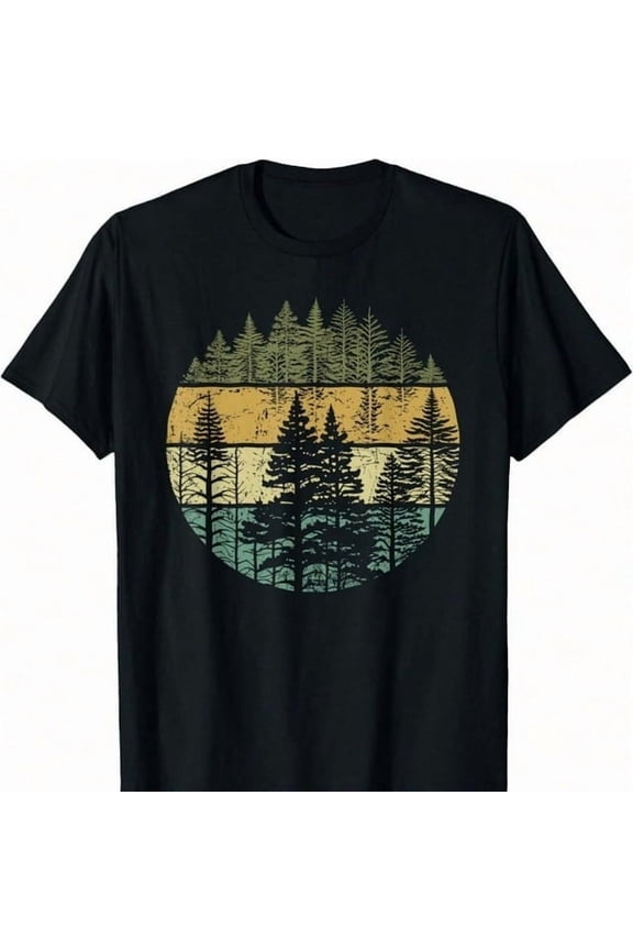 Retro Forest Trees Outdoors Nature Men Vintage Graphic T-Shirt