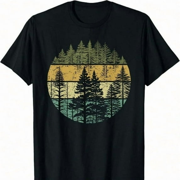 Retro Forest Trees Outdoors Nature Men Vintage Graphic T-Shirt