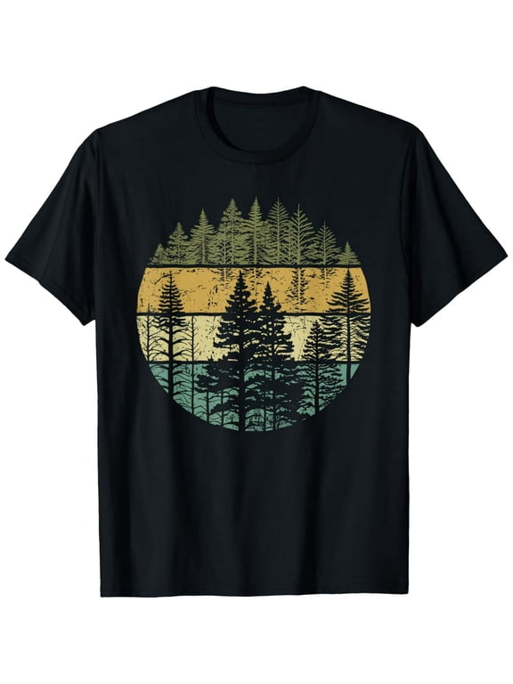 Retro Forest Trees Outdoors Nature Men Vintage Graphic T-Shirt