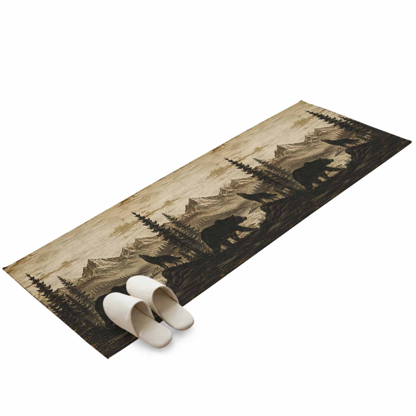 Foresty Rug Retro Forest Washable Area Rug 2 x 6 ft Country Vintage Bear Wolf ...