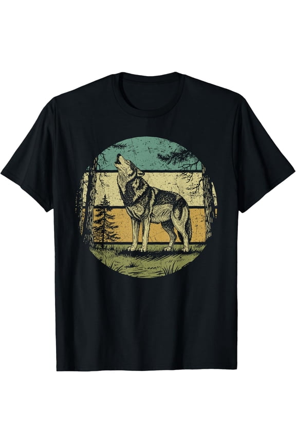 Retro Forest Wolf Outdoors Nature Women Men Vintage Graphic T-Shirt- American fashion hot selling casual retro high quality 100% cotton T-shirt 1 piece