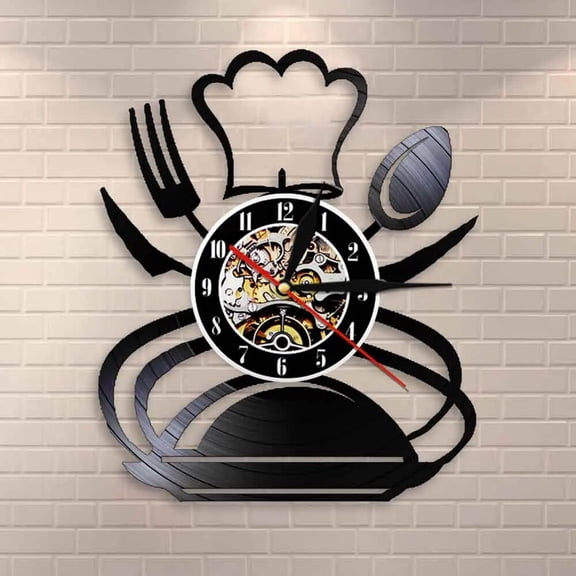 Retro Fork Knife And Spoon Kitchen Vinyl Wall Clock,Vinyl Record Clock Wall Art Black Handmade Art Home Unique Gift idea