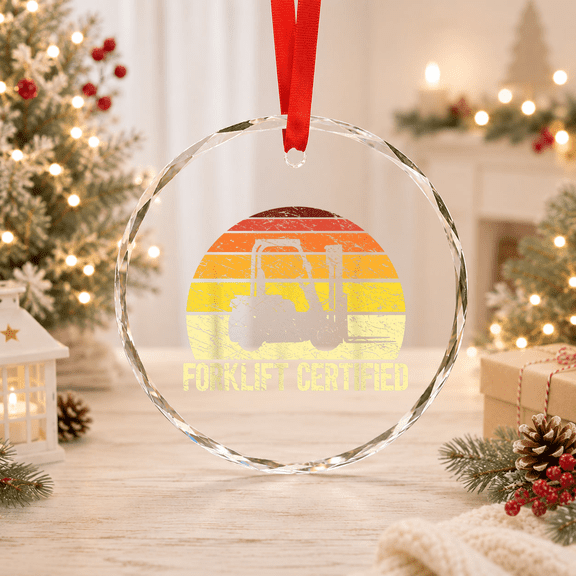 Retro Forklift Certified Operator Lift Truck Driver Glass Ornament