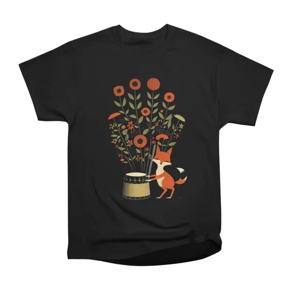 Retro Fox Drum Bloom T-Shirt Tee Gift For Him Merch For Her Apparel For ...