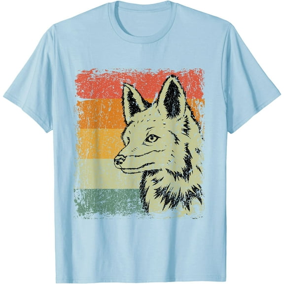 Retro Fox Gift Vintage Fox Unisex T-Shirt for Men Women Kids,Light Blue Color,Size 2XL