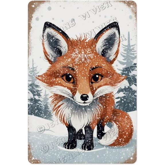 Retro Fox Metal Sign, Rustic Wall Decor for Home or Garden, 8 x 12 Inches