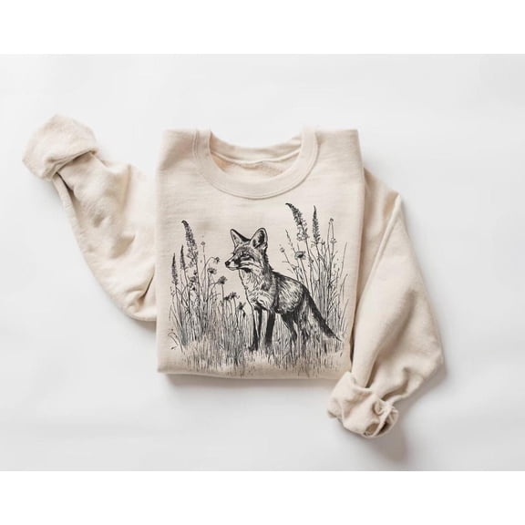 Retro Fox in the Wild Sweatshirt, Rustic Animal Sweater, Wildlife Cottagecore Pullover540 Tshirt All Size S-5XL