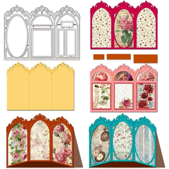 Retro Frame Metal Die Cuts Three-Layer Loose-Leaf Frame Cutting Dies Cut Stencils Flower Lace Corner Embossing Stencils Template