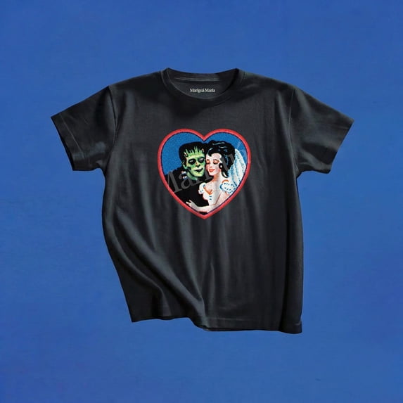 Retro Frankenstein Monster Couple Heart Graphic Tee, Vintage Horror T-shirt,Black Color,Size 3XL