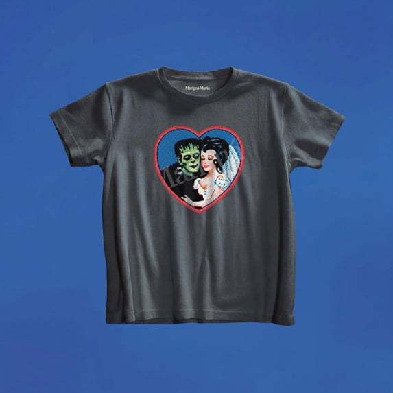 Retro Frankenstein Monster Couple Heart Graphic Tee, Vintage Horror T-shirt