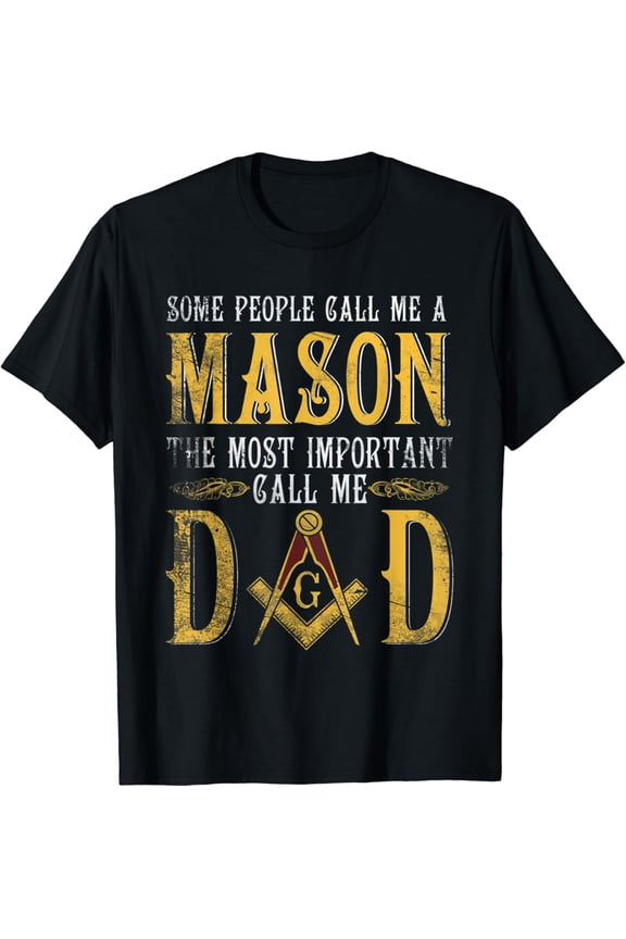 Retro Freemason Dad T-Shirt Men's Vintage Mason Father's Day Gift Graphic Tee Black