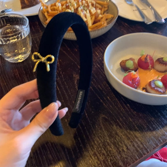 Retro French Bow Hairband Velvet Gold Bow Headband Elegant Hair Hoop Headwear for Woman Girls Christmas New Year Hair Accessories