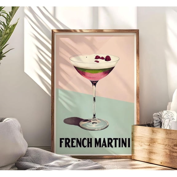 Retro French Martini Stylish Cocktail Wall Decor,, Stretched Canvas 12x16in