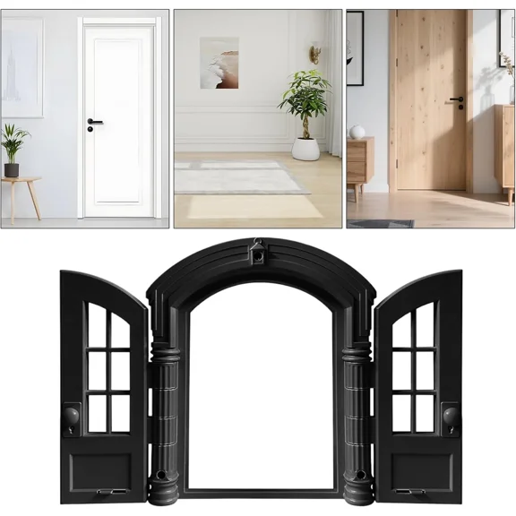 Retro French Style Cat Door - Interior Pet Bedroom, Living Room and Garage, Small Cat Flap with Double Doors Design, Aesthetic Pet Door for Manor Home, ABS, 24x17cm Opening