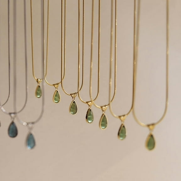 Retro French Temperament Water Drop Necklace Ocean Pendant Lock Titanium Steel Gold Plated