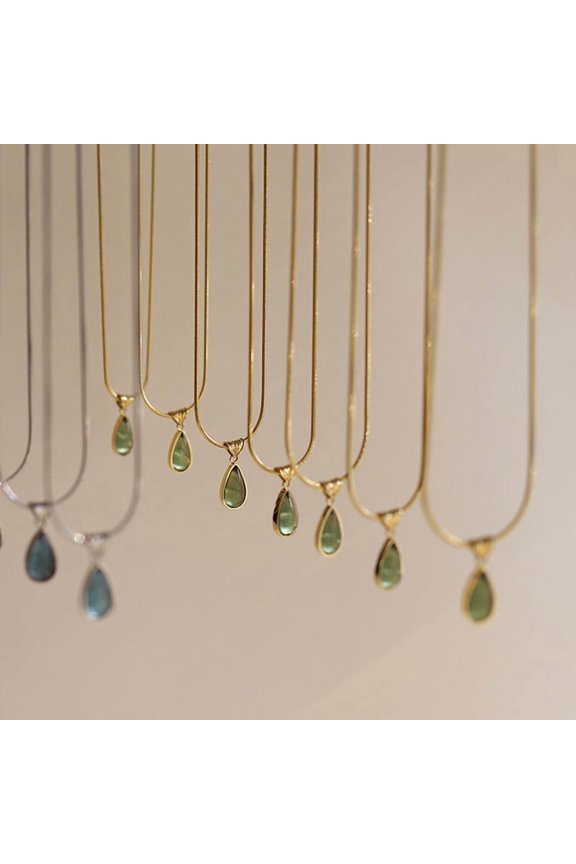 Retro French Temperament Water Drop Necklace Ocean Pendant Lock Titanium Steel Gold Plated