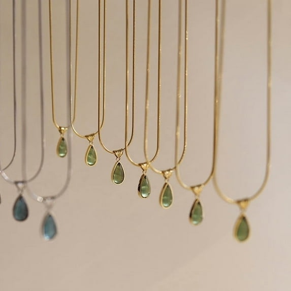 Retro French Temperament Water Drop Necklace Ocean Pendant Lock Titanium Steel Gold Plated