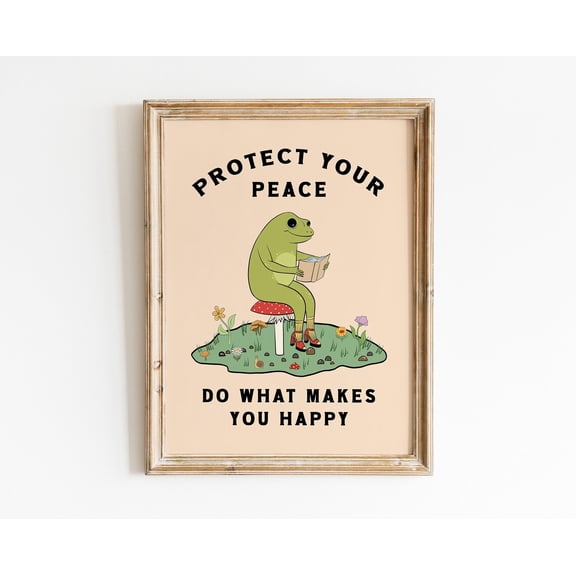 Retro Frog 70s Cottagecore Groovy Wall Art, Unframed Paper Poster 11x14in