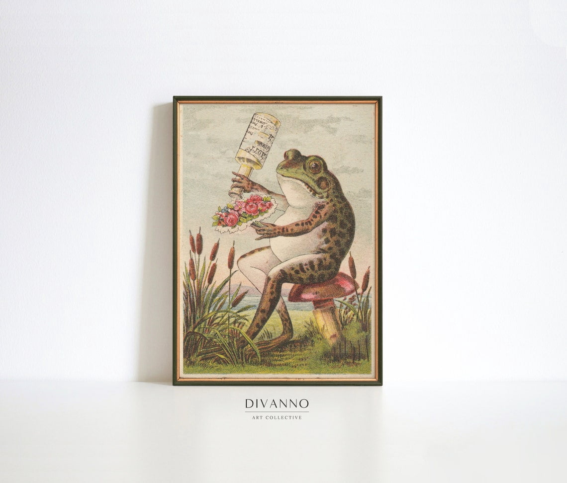 Retro Frog Antique Toad Illustration Advertisement Poster, Stretched ...