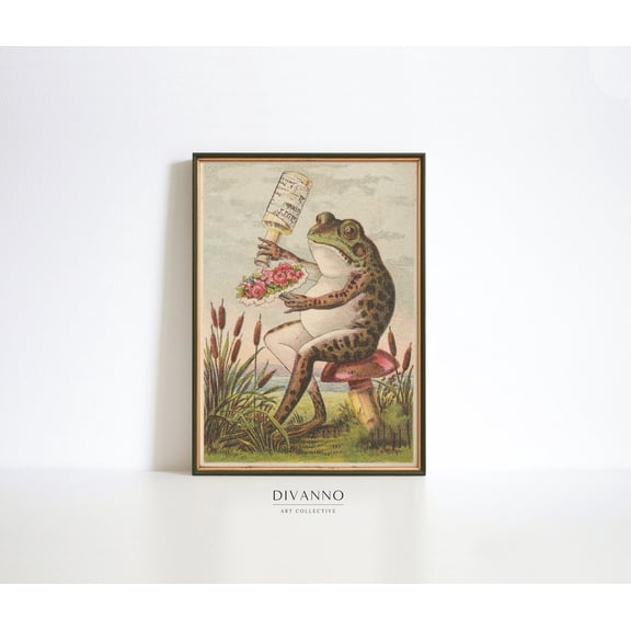 Retro Frog Antique Toad Illustration Advertisement Poster, Stretched Size 16x24