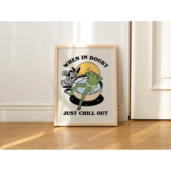 Retro Frog Carefree Frog Positive Retro Wall Decor Bathroom Art, Unframed Paper Print Size 16x24