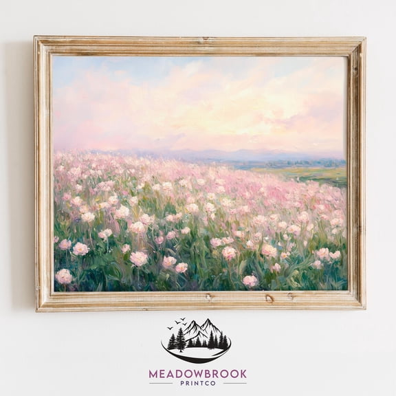 Retro Frog Giclee Vintage Animal Antique Bathroom Wall Art Rolling Wildflower Meadow At Sunrise Spring Nature Art, UNFRAMED Size 16x16