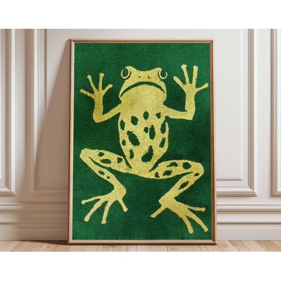 Retro Frog Green Amphibian Wall Art Print, Unframed Paper Poster 24x36in