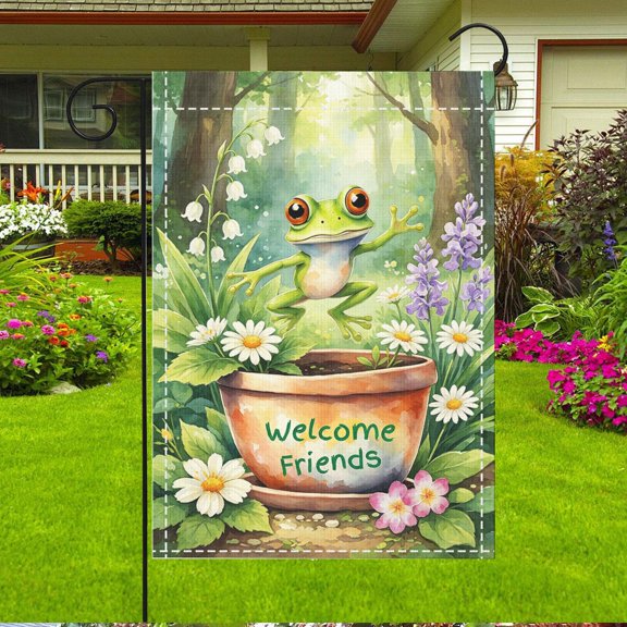 Retro Frog On Toadstool Garden Flag (12x18inch), Double Sided Print, Lawn Decor, Flagpole Not Included