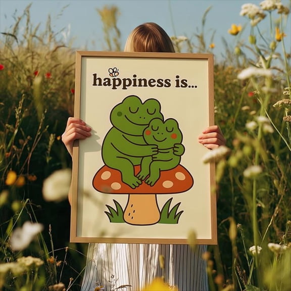 Retro Frog Poster: Mindfulness Frog Poster, Stretched Canvas Size 16x24