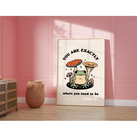 Retro Frog Print, Trendy Fungi Illustration, Unframed Paper Poster 24x36in