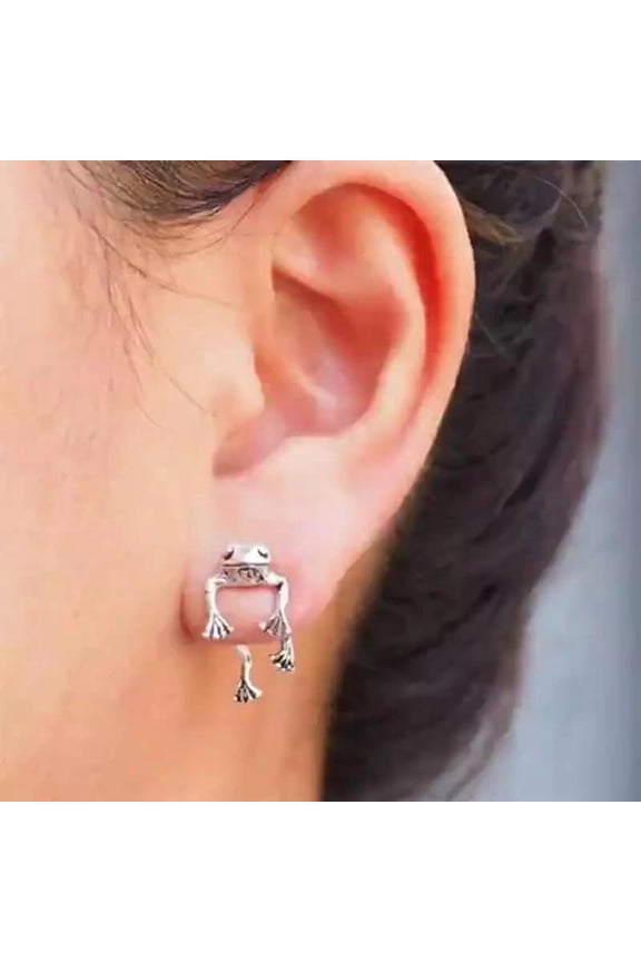 Retro Frog Silver Earrings Fashionable Statement Jewelry Unique Gift for Women