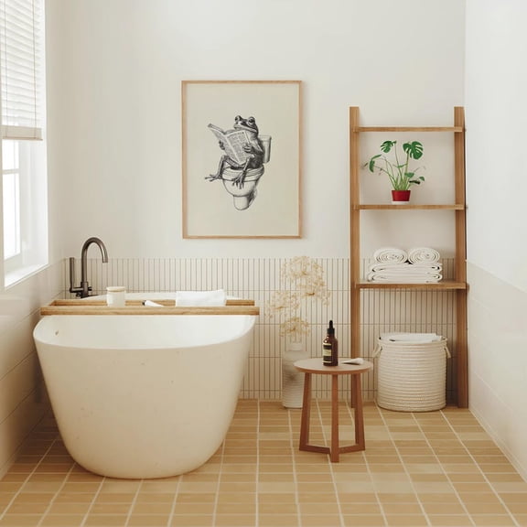 Retro Frog On Toilet Print | Quirky Bathroom Wall Art | Frog Poster Decor, Matte Canvas Stretched, Posters for Room Bedroom Living Room Bathroom Wall Decor, Posters & Art Prints, Gift.