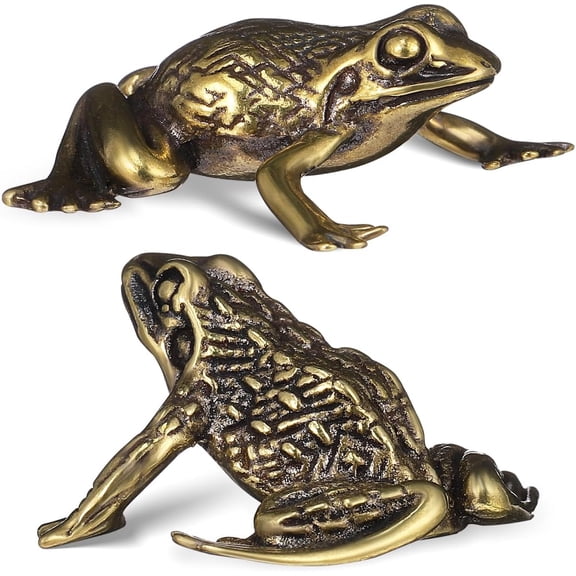 Retro Frogs Statues 2pcs Frog and Toad Figurine Small Brass Statue Golden Brass Craft Lucky Figurines Miniatures Animal Sculpture Desktop Ornaments