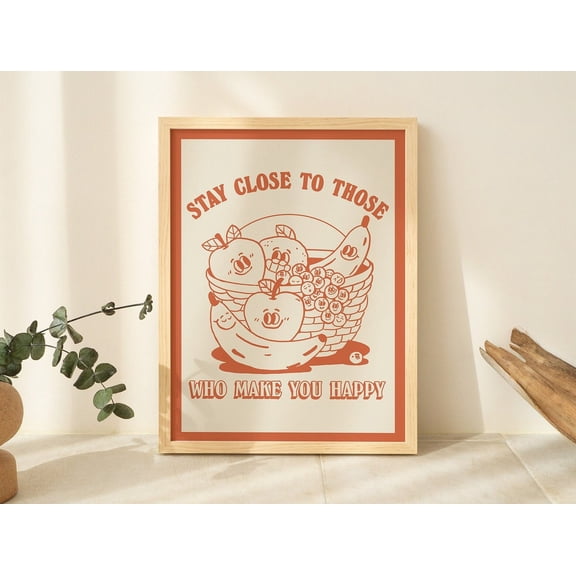 Retro Fruit Burnt Orange Wall Decor Kitchen Mid Century Cottagecore Art, Unframed Paper Print Size 8x12